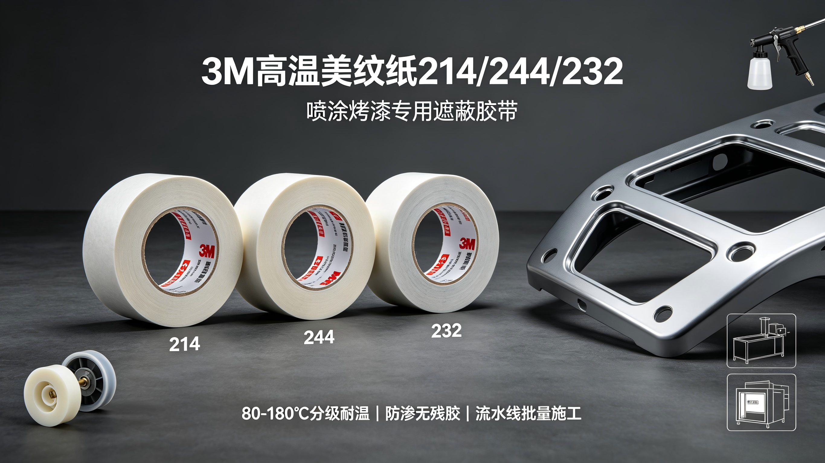 3M 高溫美紋紙遮蔽膠帶 214 / 244 / 232 系列 · 精準選型方案